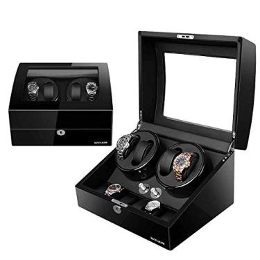 Imagem de Caixa do enrolador de relógio automático, com 4 posições do enrolador de relógio e 6 espaços de armazenamento de exibição, 0 magnetização, à prova de poeira, resistente ao desgaste e fácil de coletar, para relógios masculinos e femininos