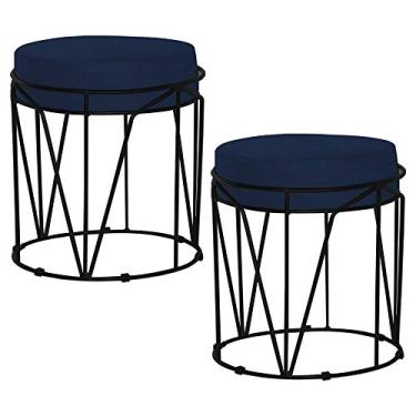 Imagem de Kit 2 Puffs Decorativo Sala de Estar Base Preto Chloe Veludo Azul - Gran Belo