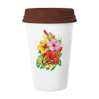 Imagem de Caneca de café de cerâmica buquê de flores borboleta, melhor desejo, copo de cerâmica