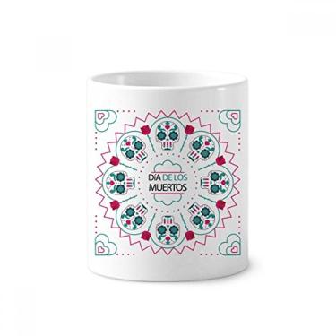 Imagem de Caveira Rose Happy The Day of The Dead porta-canetas de escova de dentes caneca, suporte de cerâmica
