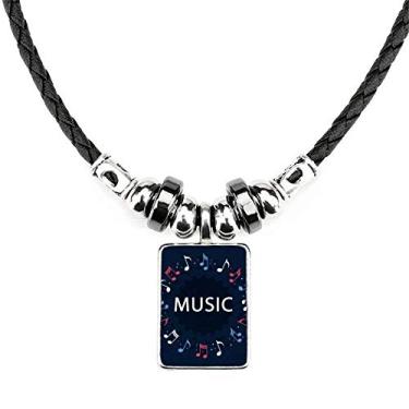 Imagem de DIYthinker Colar de notas musicais em formato redondo azul vermelho joia Torque pingente de corda de couro