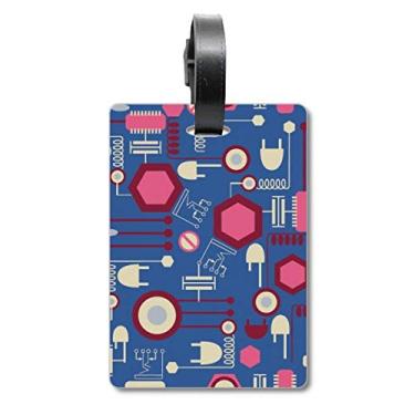 Imagem de Plugue de soquete com padrão de diagrama de circuito, etiqueta para bagagem, etiqueta para pendurar