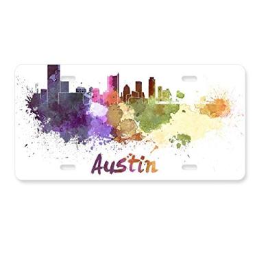 Imagem de DIYthinker Placa de carro em aquarela Austin America City para decoração de carro em aço inoxidável