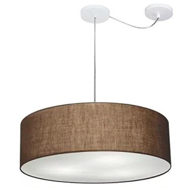 Imagem de Lustre Cilíndrico com Desvio de Centro Cúpula Tecido 50x15, Vivare Iluminação, Pendente4259 LC, Café, Médio