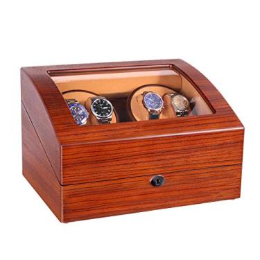 Imagem de Caixa do enrolador do relógio, configurações do modo de 5 rotações Caixa do enrolador do relógio de madeira com almofadas macias de relógio para pulso masculino e feminino