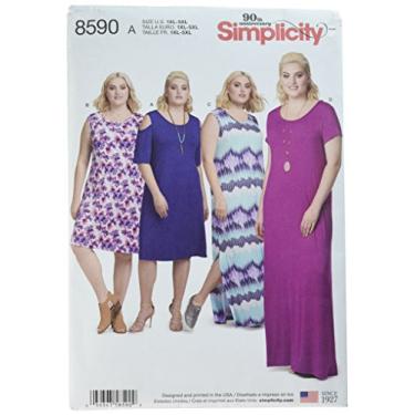Imagem de Simplicity US8590AS Vestido de malha com comprimento até o joelho e até o chão, padrões de costura, tamanhos plus size 22W-40W