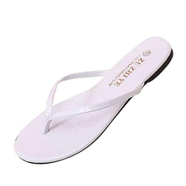 Imagem de Chinelo feminino sandália tanga padrão plana moda verão e chinelos beira-mar simples primavera (branco, 35-36)