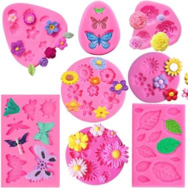 Imagem de FIRETREESILVERFLOWER Molde de silicone para flores e doces de borboleta – para decoração de bolos, chocolate, argila de polímero, sabão, projetos de confeitaria. (7 peças)