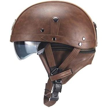 Imagem de Capacete De Couro De Motocicleta Certificado DOT, Capacete De Caveira De Motocicleta, Para Homens E Mulheres Capacete De Proteção De Estilo Alemão Antigo Com Viseira Solar,B,56~61cm,Constructive23