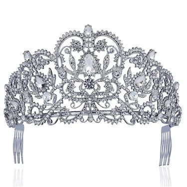 Imagem de (Clear) - Janefashions Victorian Clear White Austrian Rhinestone Crystal Tiara Crown with Hair Combs Princess Queen Headband Headpiece Jewellery Beauty Contest Birthday Bridal Prom Pageant Silver T1505