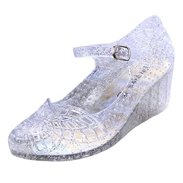 Imagem de Sandálias de plataforma sapatos femininos moda salto alto sapatos de cristal sandálias anabela cor gelatina sandálias com alça respirável (branco, 7,5)