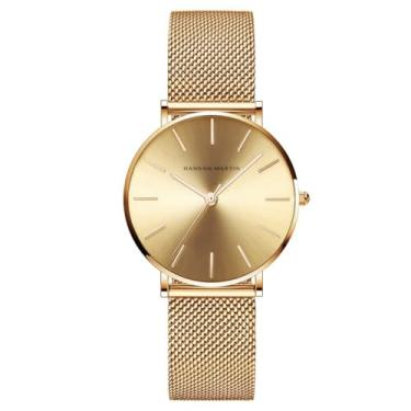 Imagem de YingHwa Relógios casuais femininos elegantes, relógios femininos à prova d'água, pulseira de aço inoxidável, relógios femininos de temperamento doce, Dourado