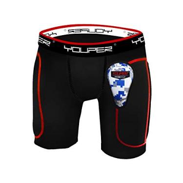 Imagem de Youper Boys bermuda para jovens acolchoada com proteção macia para beisebol, futebol americano, lacrosse, hóquei de campo, MMA, Preto, Medium