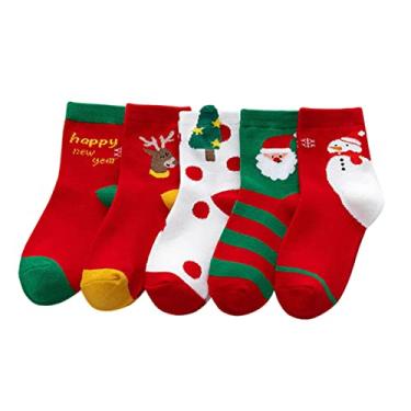 Imagem de Luxshiny 5 Pares meias de natal meias de papai noel meias de malha de algodão de natal meias quentes meias de inverno meias do festival de natal meias estilo natal infantil