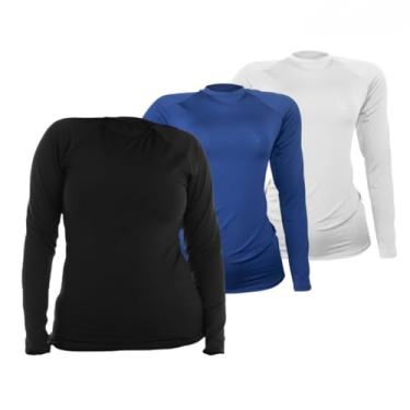 Imagem de 3 Camisetas Térmica Segunda Pele Proteção Solar UV50+ Unissex (P, Preto-Azul-Branco)