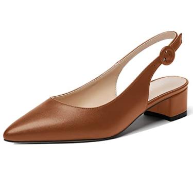 Imagem de WAYDERNS Sapato feminino bonito tira ajustável com tira no tornozelo fivela de escritório sólida fosco bico fino grosso salto baixo 3,8 cm, Marrom, 9.5