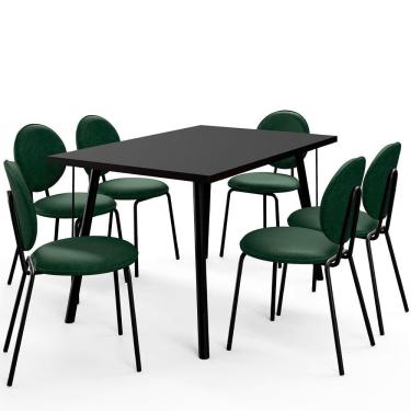 Imagem de Mesa de Jantar Montreal Preto 135cm com 06 Cadeiras Industrial Évora F01 Couríssimo Verde - Lyam