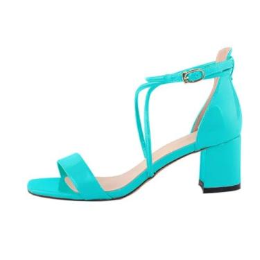 Imagem de ZIRIA Sandálias de couro de tamanho grande femininas salto alto grosso verão casamento tira no tornozelo feminino branco azul vermelho verde sapatos, Sapatos de couro envernizado_c, 36