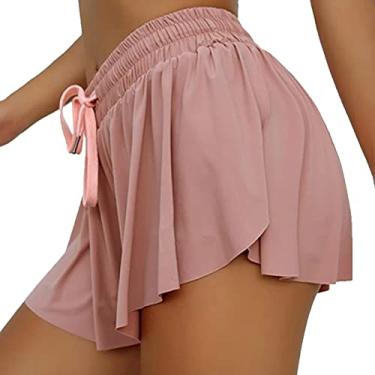 Imagem de Shorts de Treino Femininos, Shorts de Ioga Casuais Com Bainha Com Babados e Camada Dupla para Exercícios Físicos (XXL)