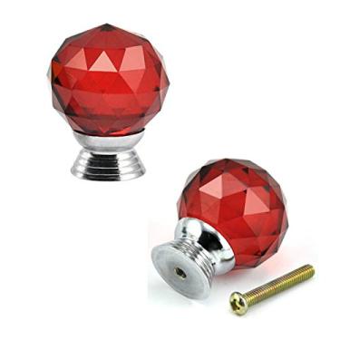 Imagem de 40 mm 2 peças bola amarela transparente vidro cristal forma diamante puxador gaveta puxador cozinha diy decoração de casa (vermelho)