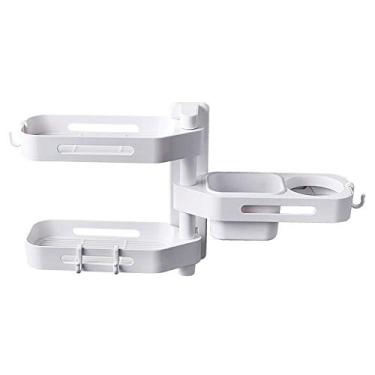 Imagem de Prateleira de chuveiro, plástico branco para banheiro sem perfuração, organizador multifuncional, prateleiras de armazenamento com ventosa forte (cor: branco)