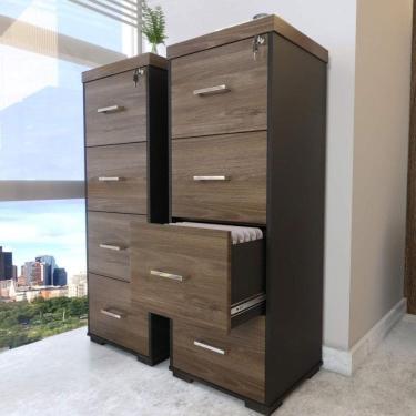 Imagem de Kit 2 Gaveteiros para Pasta Suspensa 4 Gavetas com Chave Tampo em Tamburato Artany Charuto/Preto