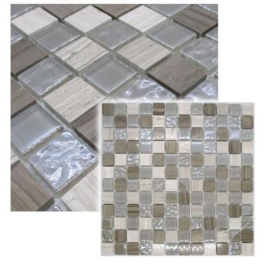 Imagem de Pastilha De Vidro Cristal Piscina Sauna Cozinha Banheiro Revestimento Decora��o AGUA MARINHA Mescla Cinza Bege Craquelada 30x30cm La Bella Griffe