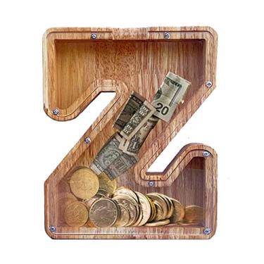 Imagem de YWMSGM Cofrinho grande de madeira para meninos e meninas 26 letras, nome personalizado economia transparente, de Natal, aniversário para crianças, adultos e decoração de casa (Z)