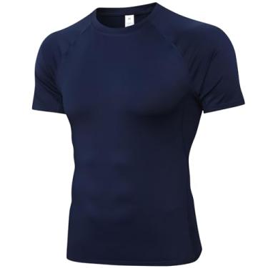 Imagem de SPVISE Camiseta masculina de compressão de manga curta para treino e academia, camiseta de camada de base atlética seca fresca para corrida esportiva, Azul marino, G