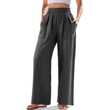 Imagem de Dokotoo Calça jeans feminina com babados e cintura alta com bolso inclinado reto tencel jeans primavera verão calça leve, Cinza escuro, GG