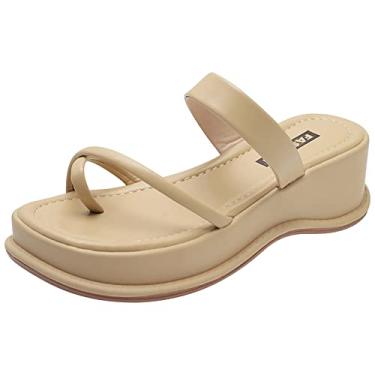 Imagem de Coerni Conjunto de sandálias femininas verão quadrado cabeça clipe pés uma palavra chinelos chinelos chinelos para mulheres com, Caqui, 35