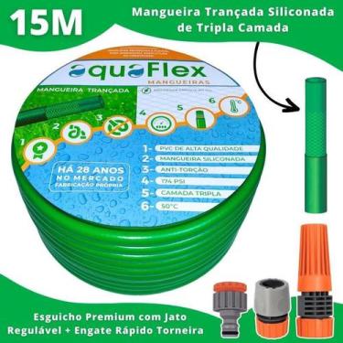 Imagem de Mangueira Aquaflex Verde 15M - Pvc Siliconado - Kit Engate