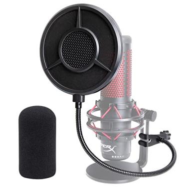 Imagem de Filtro Pop QuadCast Pára-brisas de espuma - 14 cm de diâmetro 6 camadas de filtro pop para capa de microfone tela quadcast pop compatível com microfone Hyperx QuadCast Filtro profissional de metal Pop da YOUSHARES