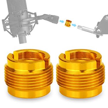 Imagem de 2 adaptadores de cor dourada para microfone HyperX Quadcast, Blue Yeti, Rode, Razer, Shure e a maioria dos microfones USB, suporte de choque, adaptador de rosca de parafuso de braço boom macho de