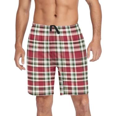 Imagem de CHIFIGNO Shorts de pijama masculinos, calças de pijama lounge, shorts de moletom com bolsos e cordão, Xadrez vermelho clássico, M