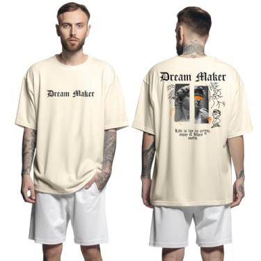 Imagem de Camisa Camiseta Oversized Streetwear Genuine Grit Masculina Larga 100% Algodão 30.1 Dream Maker - Bege - GG