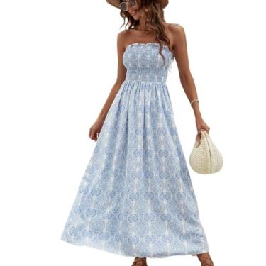 Imagem de Camisa Feminina Allover Print Tube Dress (Color : Blue and White, Size : M)