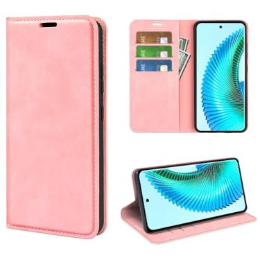 Imagem de Capa para Huawei Honor X9b, design carteira de couro com slot para cartão e fecho magnético capa dobrável Huawei Honor Magic 6 lite capa para celular Huawei Honor X50 5G (rosa)