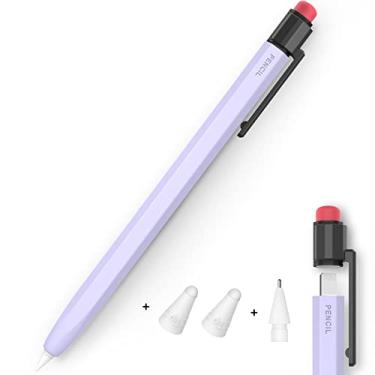 Imagem de LJFLYXRI Capa compatível com Apple Pencil 1ª geração de capa de silicone, capa protetora de silicone confortável e perfeita com ponta de substituição e capa de ponta de fibra (Roxo)