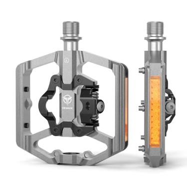 Imagem de Pedais de mountain bike com refletor - placa de dupla função e pedais sem clipe, pedal de bicicleta 9/40.6 cm compatível com SPD - 3 rolamentos selados pedais de montanha plataforma de bicicleta