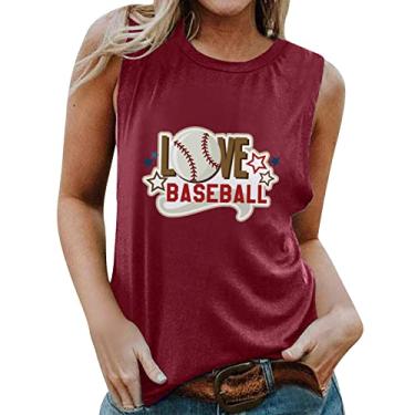 Imagem de PKDong regatas de beisebol femininas e colete americano sem mangas roupas femininas estampa de beisebol camiseta mãe de beisebol para mulheres, Vinho, M