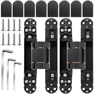Imagem de 2 dobradiças ocultas de aço inoxidável de 18 cm - dobradiças invisíveis pretas para portas, dobradiças ocultas de 180 graus ajustáveis em 3 direções e dobradiças secretas resistentes (até 77 kg)