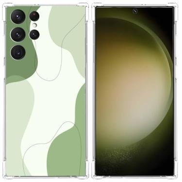 Imagem de Nsyosio Capa artística de linha verde sálvia para Samsung Galaxy S23 Ultra, estampa estética minimalista, capa amortecedora exclusiva de TPU macio compatível com Galaxy S23 Ultra