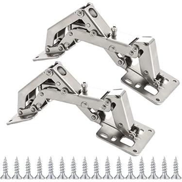 Imagem de Dobradiças de armário sem moldura 170/175° - Hidráulica oculta, fechamento suave, montagem ajustável - aço inoxidável/níquel - amortecedores para guarda-roupa/cozinha (1 par)