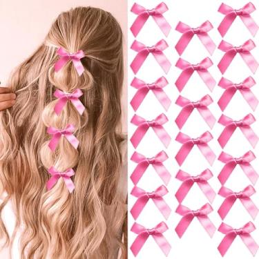 Imagem de SAWINDA 20 peças de laços de cabelo rosa fita de jacaré presilhas de cabelo para adolescentes clipes de garra pequenos para cabelo grosso e fino, acessórios de cabelo fofos para mulheres e meninas