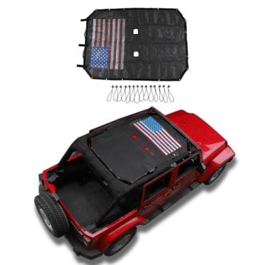 Imagem de Linskip Protetor solar compatível com Jeep Wrangler JK 4 portas 2007-2017, cobertura superior de biquíni de malha de corpo inteiro para acessórios externos Jeep JK (bandeira)