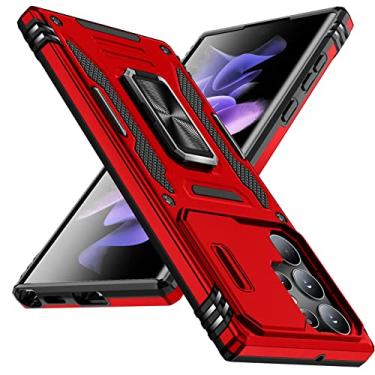 Imagem de YSLBWLE Capa para Samsung Galaxy S23 Ultra com suporte com capa de câmera, proteção de nível militar, suporte de anel de metal, capa amortecedora para Galaxy S23 Ultra, vermelha 5-sam s23u-02