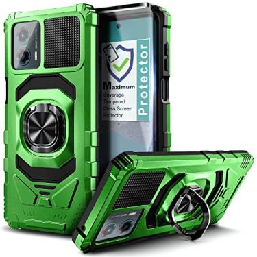 Imagem de WDHD Capa compatível com Motorola Moto G 5G (2023) com protetor de tela de vidro temperado (cobertura máxima), proteção total [grau militar], capa magnética com suporte de anel de carro (verde)