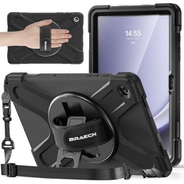 Imagem de BRAECNstock Capa para Samsung Galaxy Tab A9+ Plus 10,9 polegadas (SM-X210/X216/X218) Capa protetora à prova de choque para Galaxy Tab A9+ Plus infantil com protetor de tela, alça de mão giratória +