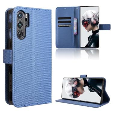 Imagem de Elubugod Compatível com ZTE Nubia Red Magic 9 Pro+ Capa de couro, capa flip de couro PU compatível com ZTE Nubia Red Magic 9 Pro 5G NX769J capa azul